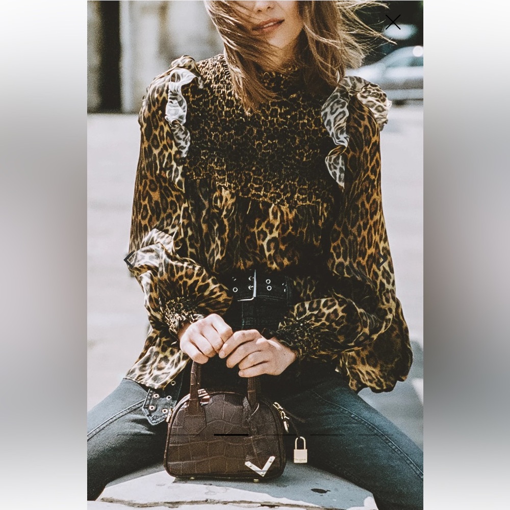 The Kooples Leopard Fitted Smocked Silk Top